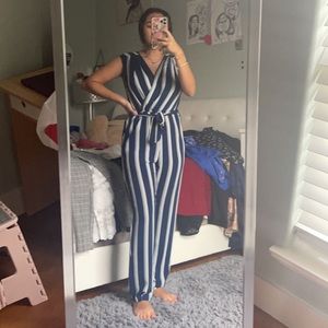 Blue and white jumpsuit